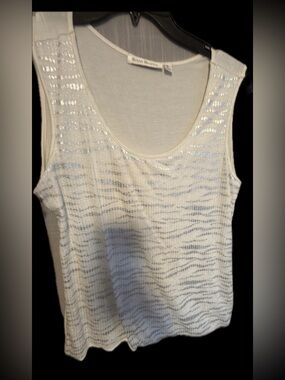 Susan Bristol Cream Tank Top with Silver Metallic Stripes